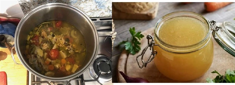 Préparation d'un bouillon d'os et prêt à être dégusté , un régal!